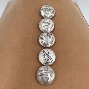 Set Of 5 Sterling Silver Button Covers Western Native American Snap On Vintage